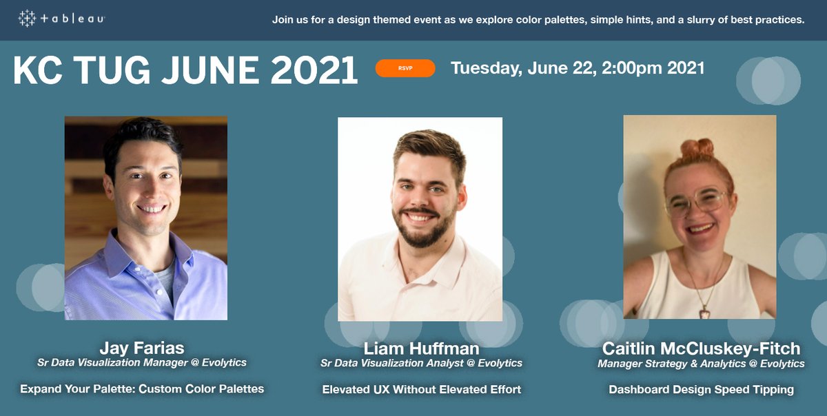 June KCTug Event: Join us for a design-themed event as we explore color palettes, simple hints, and a slurry of best practices. RSVP online for the Virtual Zoom Link <a href="/KC_TUG/">Kansas City Tableau User Group</a>  <a href="/DatVizGuy/">jay farias</a> <a href="/LiamDoesTableau/">Liam Huffman</a> <a href="/CaitlinMarieMcC/">Caitlin McCluskey-Fitch</a>
hubs.la/H0QcdLh0
