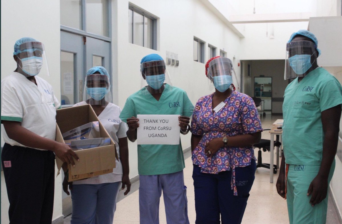 Health4theWorld partnered with <a href="/DonatePPE/">DonatePPE</a> to provide Ford face shields for healthcare workers at CoRSU hospital in Uganda! PPE is vital in protecting healthcare workers, learn more about our efforts fighting #COVID at: buff.ly/2BBWOrr

#Uganda #PPE