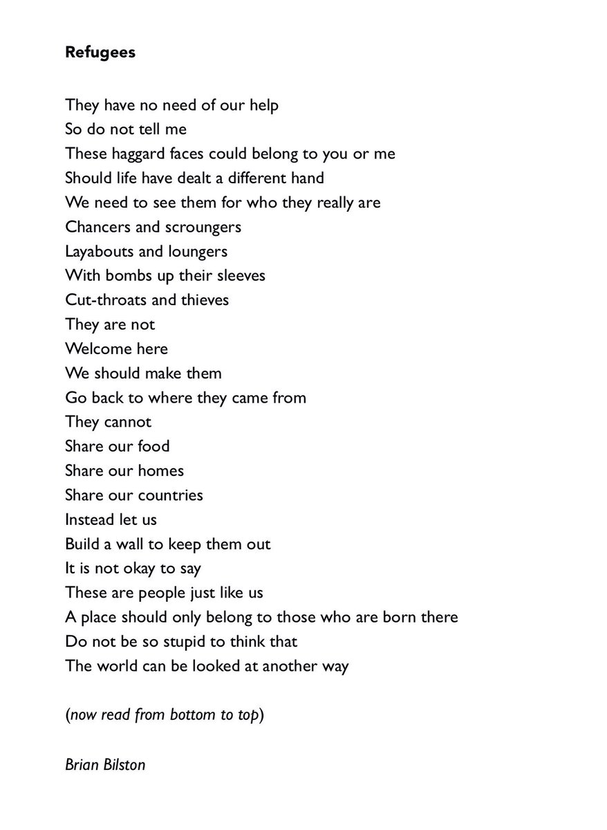 This #RefugeeWeek please take a moment to read @brian_bilston's powerful poem 'Refugees'

Read to end & follow instruction.

#perspective #smashstereotypes #flipnarrative

RT @THEAnitaEllis @RWBAcademy @RWBA6 @Blackboardbird @CristaHazell @AlisonKriel @creativeHigg @chrisdysonHT