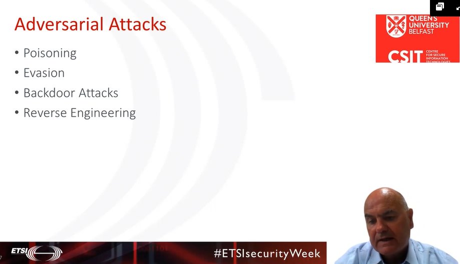 ETSI_STANDARDS's tweet photo. Welcome to the #AI security session at #ETSIsecurityWeek 2021! We're delighted to hear from Dr. Paul Miller from @CSIT_QUB speaking about the work of ETSI's SAI group and their first published #standard 

https://t.co/H6XpJnEwl6 https://t.co/M7APn8oFcf