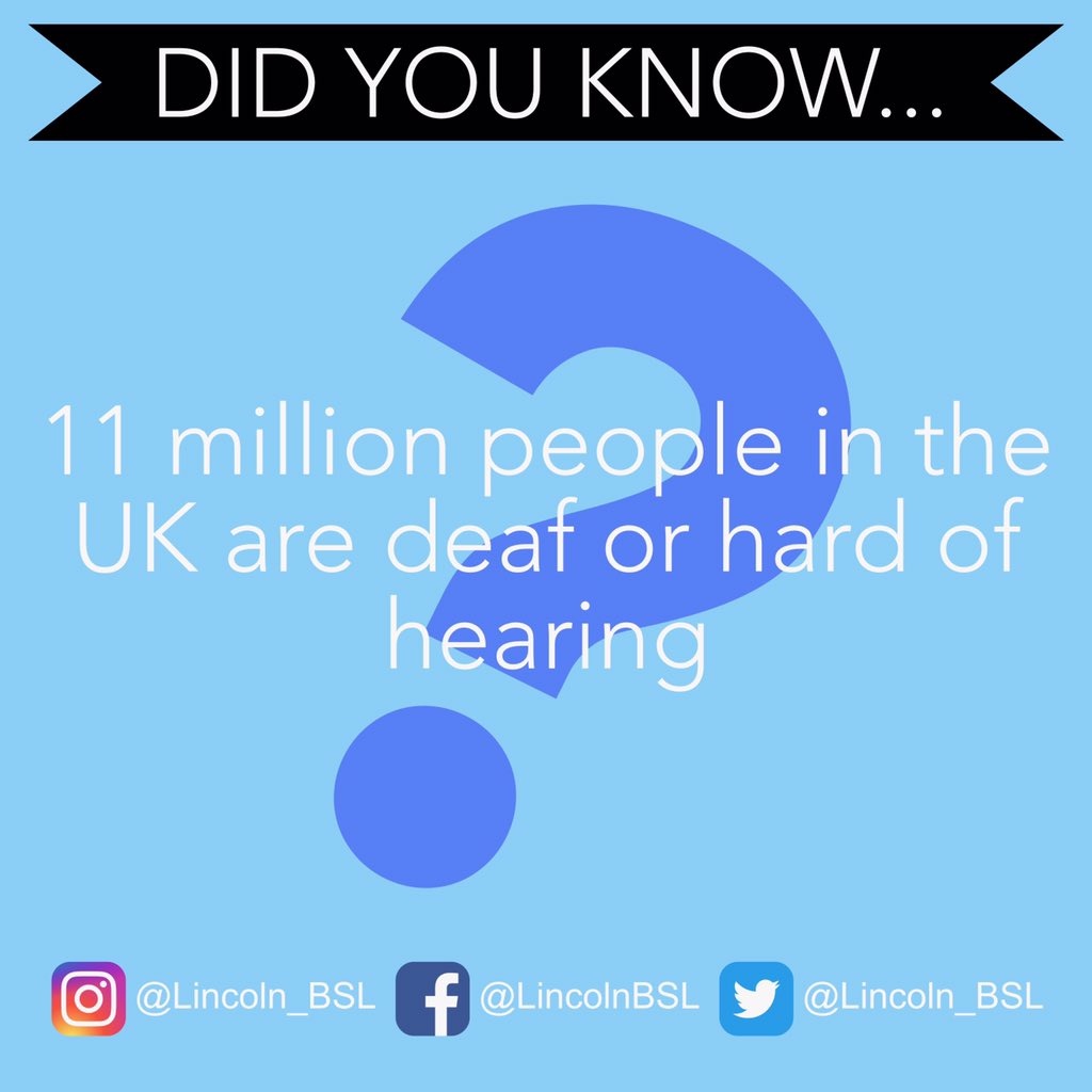 Did you know that there are 11 million people in the UK who are deaf or hard of hearing!?

#BSL #BritishSignLanguage #LincolnBSL #LincolnUni #UniOfLincoln #UoL #UniLincolnSU #WeAreLincoln #ULSU #SignLanguage #Signing #Awareness

Credit: <a href="/CommunityBSL/">B.S.L Community</a>