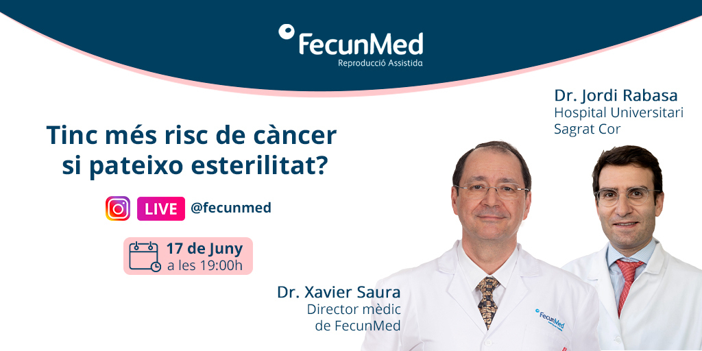 Tinc més risc de #càncer si pateixo #esterilitat? 🤔
Aquesta pregunta serà la clau durant el proper #IGLive amb el Dr. Xavier Saura (@sauraxavier), Director Mèdic de FecunMed, i el Dr. Jordi Rabasa, de <a href="/SagratCorHU/">Hospital Universitari Sagrat Cor</a>   
🗓️Dijous 17 de juny 
⏰19:00h

Resoldrem tots els teus dubtes!