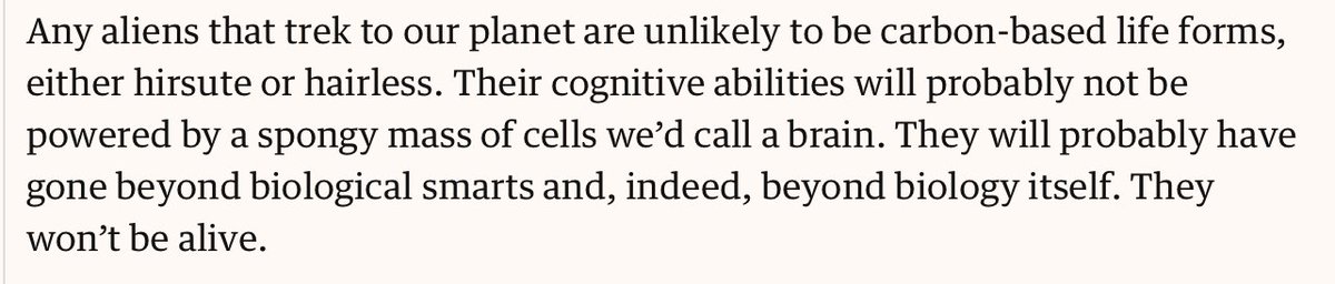 If we ever encounter aliens, they will resemble AI and not little green martians | Seth Shostak theguardian.com/commentisfree/…