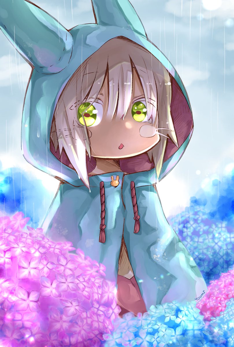 nanachi (made in abyss) hydrangea flower whiskers furry solo 1other hood  illustration images