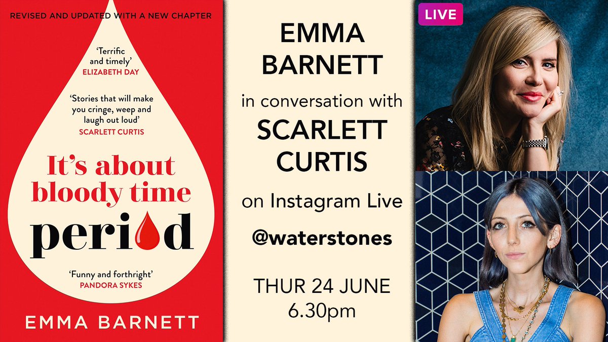 Scarlett Curtis (@scarcurtis) on Twitter photo Unbelievably excited to be talking to THE <a href="/Emmabarnett/">Emma Barnett</a> next week about periods, periods and more periods (I’m sure other topics will be covered!) join us on <a href="/Waterstones/">Waterstones</a> Instagram! 🩸 Unbelievably excited to be talking to THE <a href="/Emmabarnett/">Emma Barnett</a> next week about periods, periods and more periods (I’m sure other topics will be covered!) join us on <a href="/Waterstones/">Waterstones</a> Instagram! 🩸