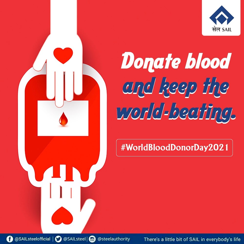 SAILsteel's tweet photo. There is a hope of life to someone in your blood donation. @SAILsteel encourages you all to take a #SteelyResolve to donate blood and do your bit to save lives.

#SAILinSERVICE #WorldBloodDonationDay2021 #BloodDonationDay https://t.co/iOS4crOi56