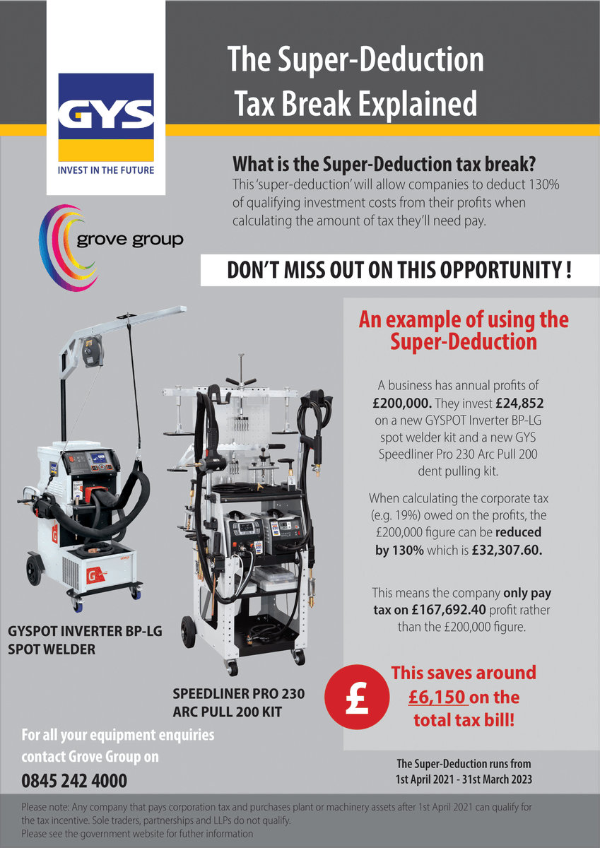 TheGroveGroup's tweet photo. Did you know about the Super Deduction Tax Break? Take advantage of this great opportunity while it lasts! 

#GroveGroup #GYS #TaxBreakOnQualifyingInvestments #DontMissout https://t.co/gYQGUBG3gg
