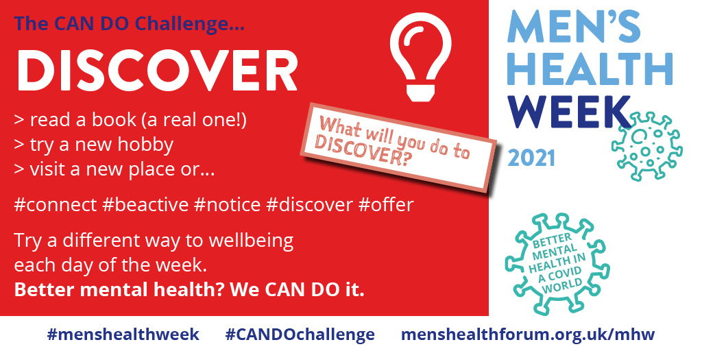 CANDO challenge. Men`s health week 14-20 June 2021
DAY 4. What will you do to discover? Learn something new! Go somewhere you have never been before! #discoverythursday #connect #beactive #notice #discover #offer #menshealthweek #CANDOchallenge