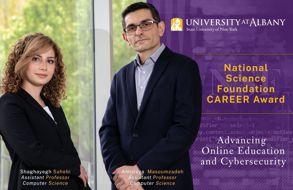 FUN FACT: While these 2021 NSF CAREER Award recipients earned their respective awards (and grants totalling over $1M) for two separate projects, Drs. Sahebi and Masoumzadeh are a married couple. conta.cc/3gpWnAw @UAlbany @UAlbanynews #UAlbanyCEAS