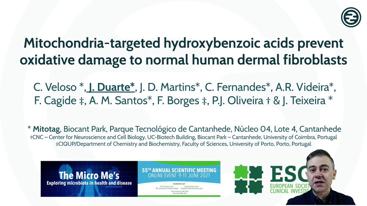 MitoTag's tweet image. Our very own CMO José Duarte has won an award for best Short Talk Presentation at this year's ESCI 2021’s Scientific Virtual meeting.
#startup #StartupLife #biotech #scientists #science #lifesciences #entrepreneur #entrepreneurship #mitochondria #mitochondrialhealth #antioxidants