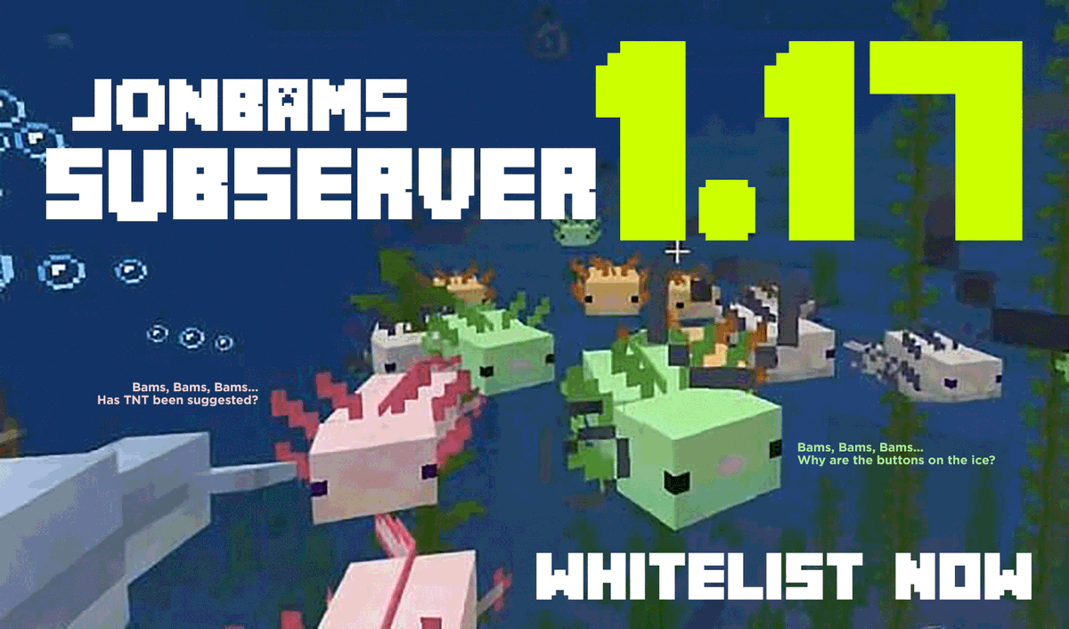 Jbams01's tweet photo. SUBSCRIBERS: The brand new #Minecraft 1.17 server is now OPEN! !Whitelist in chat or join the Discord for more info. https://t.co/pEjOv1fpUF