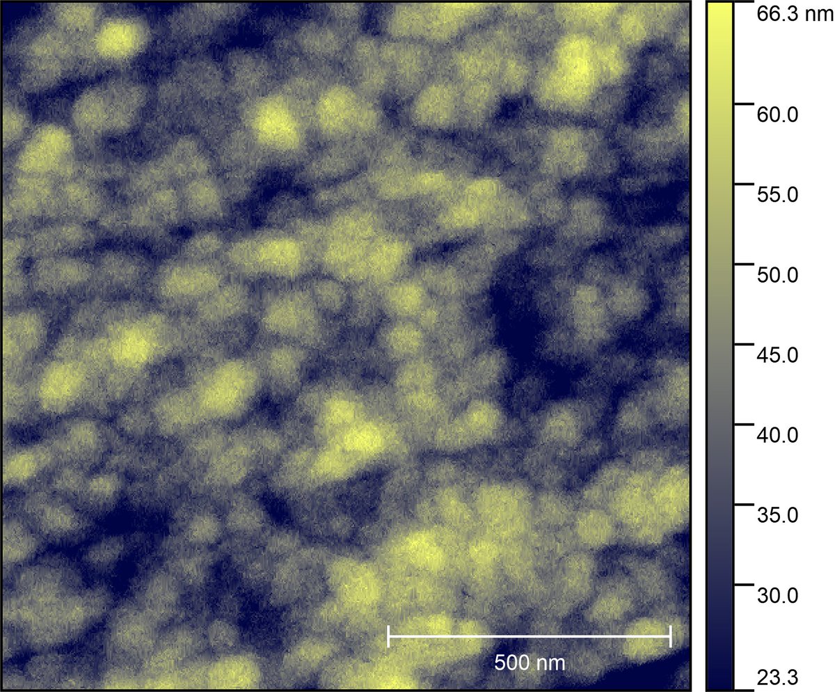 1.2x1.2 μm scan of an opal, just look at those nanoparticles!  Opals are such cool gemstones, much more interesting than boring ol' carbons in a diamond 😜 More scans of the opal in this week's Micrograph Monday: youtube.com/watch?v=2qpIka…