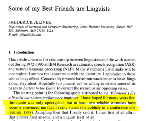 Jelinek, 2005. Quote:
"I have hoped for many years that this quote was only apocryphal, but at least two reliable witnesses have recently convinced me that I really stated this publicly in a conference talk."