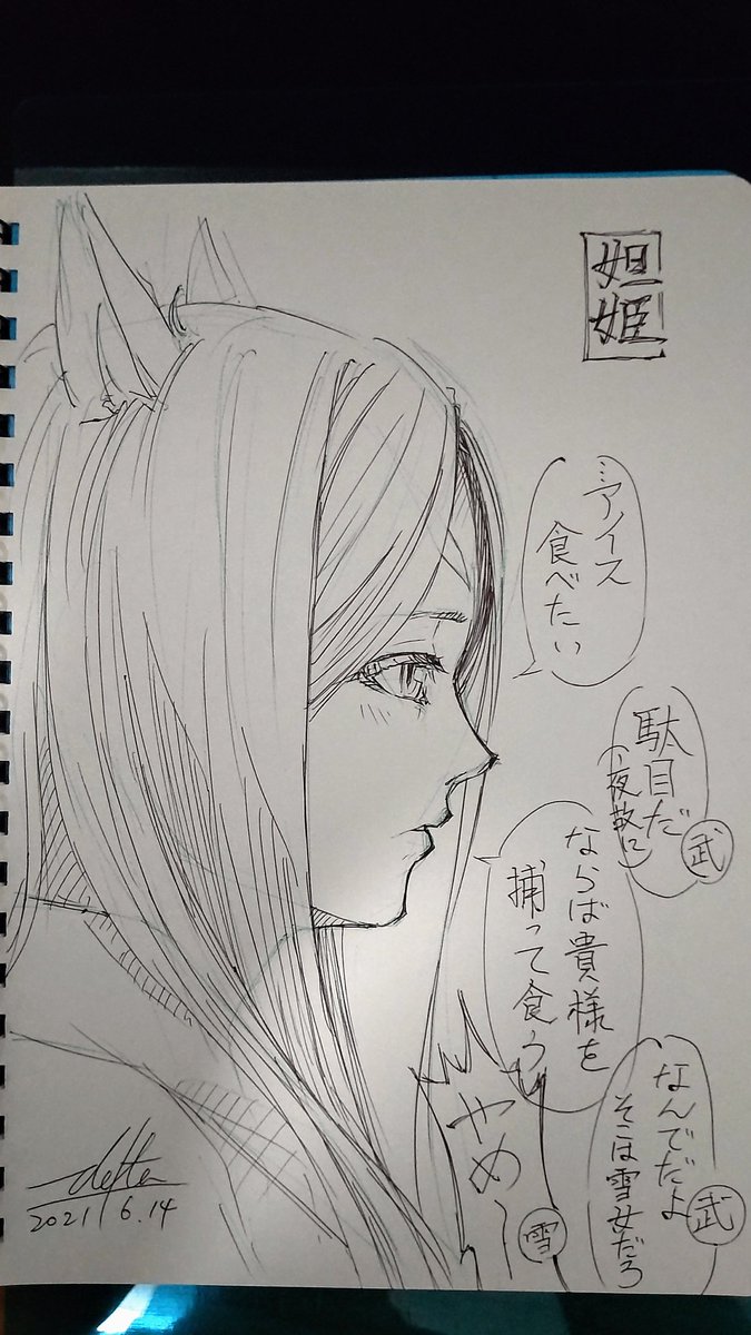 アイス欲と戦う季節になって来た妲姫落描きです。 