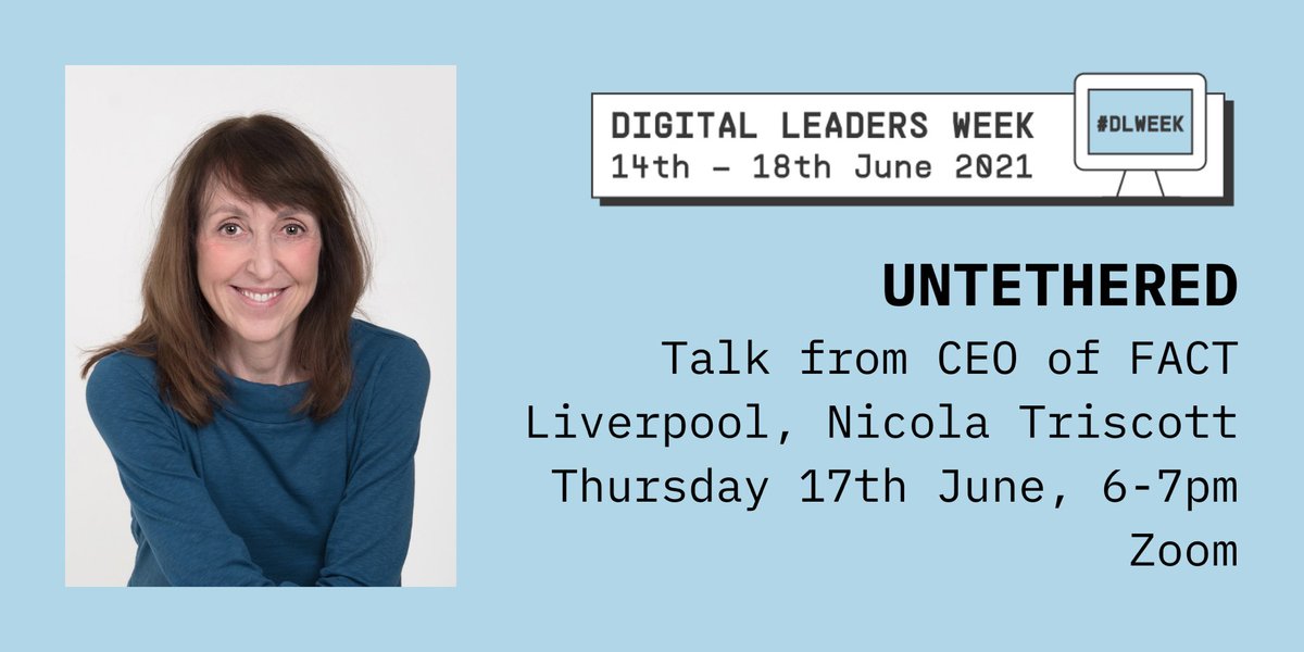 This Thursday, Wigan Council's Culture Team have organised a fantastic #DLWeek talk with CEO of FACT Liverpool, Nicola Triscott.

Nicola will talk about FACT’s programme during lockdown, how they used creative media to reach audiences. 

Book your place: bit.ly/2RRJDKP