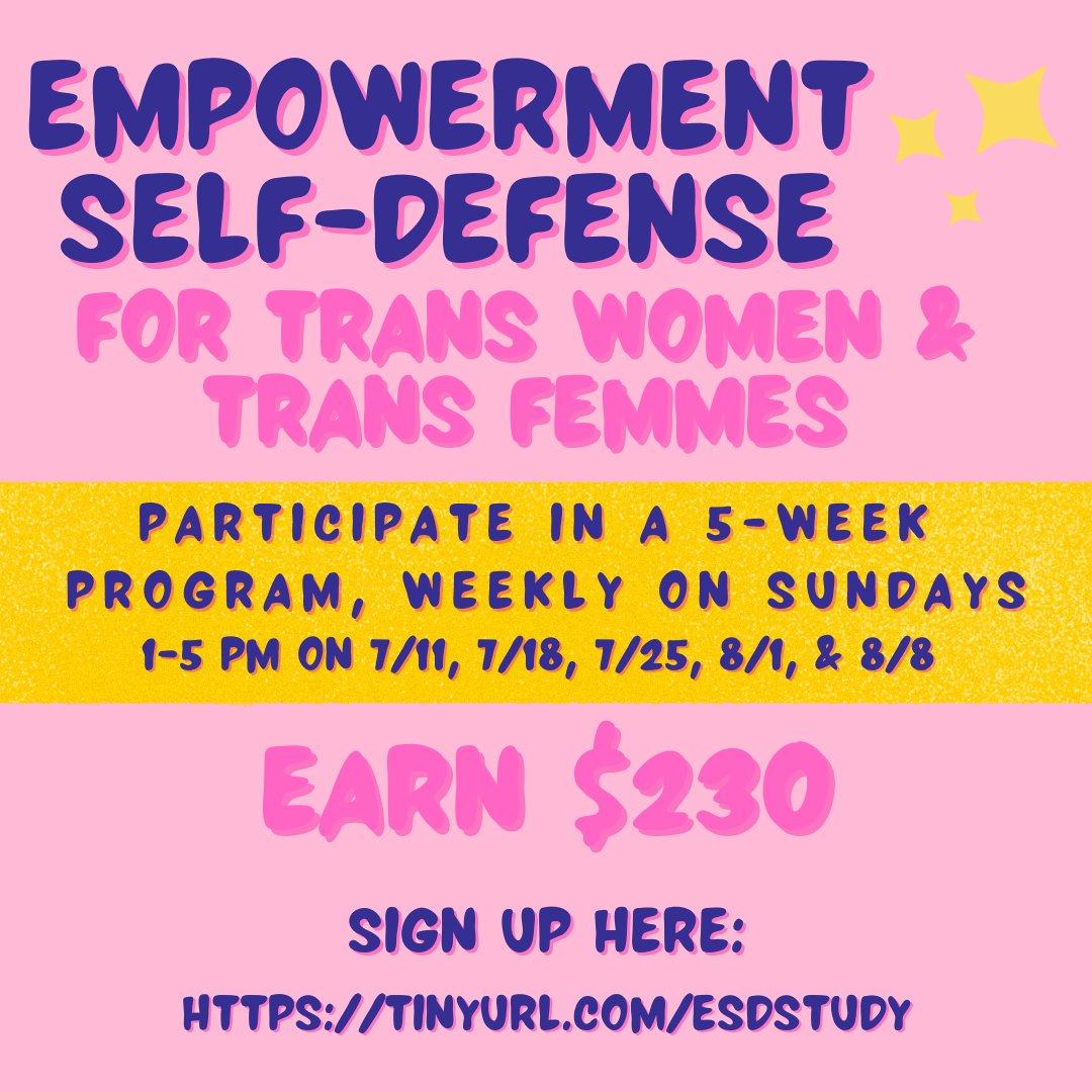 lab_berke's tweet photo. Participants needed for our Empowerment Self-Defense course for trans women and trans femmes. 

Learn more here:

https://t.co/UyyEgg1icd

#translivesmatter #LGBTQ #researchstudy #trans #research #transgender #mtf #transisbeautiful #transwoman #transfemme #t4t #lgbt #pridemonth https://t.co/zfWu9gFUaC