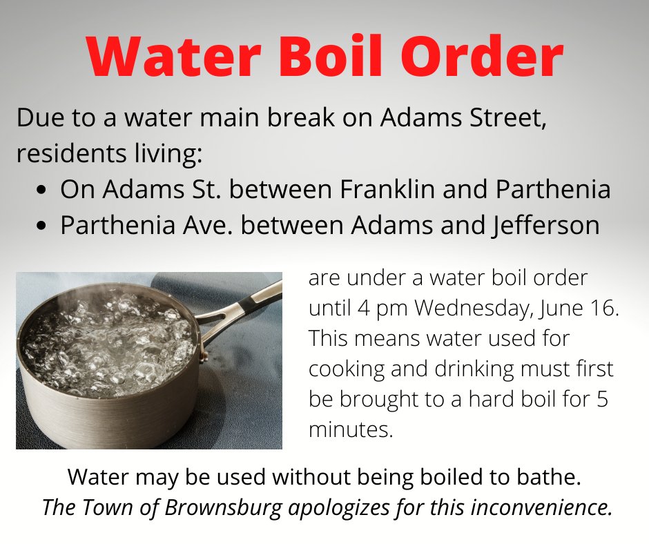 Town of Brownsburg on Twitter "Due to a water main break on Adams St