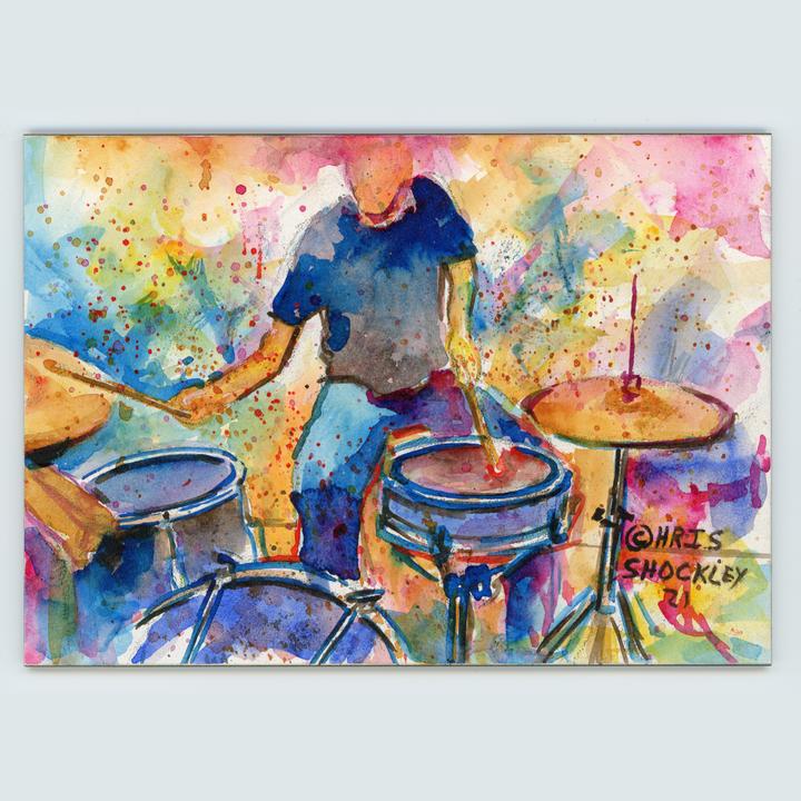 Chris Shockley
Colorful Noise
Watercolor on Ampersand Aquabord
5" x 7"
.
Check out their art profile at: ow.ly/4VSp50DsFC9
.
.
#stpaulartcollective #stpaul #localartist #watercolor #drumming #drummer #rhythm