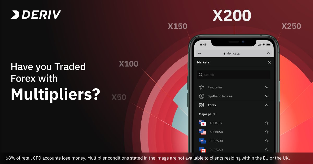 Derivdotcom's tweet photo. Multipliers allow you to trade on leverage while limiting downside risk to your investment.
Get trading forex on Dtrader here: https://t.co/ywqawEV5Fq
For more info: https://t.co/R62mqc8DTy. For complete regulatory info: https://t.co/xnPL1hBGtM
#Dtrader #forextrading https://t.co/sv96AhO9eg