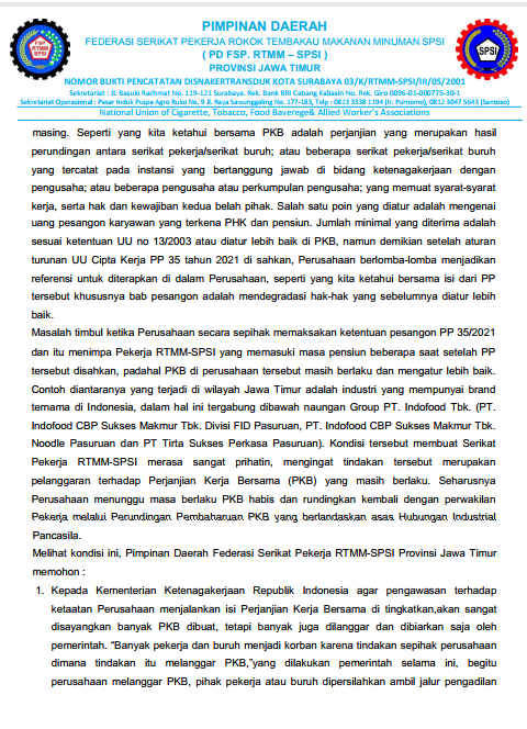 Workerzoom's tweet photo. Assalamualaikum bu menteri @idafauziyah @KemnakerRI mohon ibu menerbitkan SE yg menginstruksikan perusahaan2 agar jalankan isi #Perjanjian_Kerja Bersama &amp;tdk lakukan wanprestasi  (sesuai azas Pacta Sunt Servanda) cc: @indofood #FYI #news #info https://t.co/3qntP0ZMYz https://t.co/AwXOhFsktX