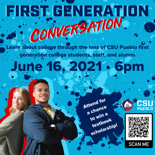 CSUPAuxServ's tweet photo. Your future is not waiting!! Jump on!! This WED. 6/16 at 6PM. Current &amp; former First Gen students give tips to navigate the college process! Reg: https://t.co/Agac5InDoV Chance to win a textbook scholarship. @CSUPueblo @district60utc @D70tracks @Pueblo_D60 @pueblod70 @FFC8schools https://t.co/X6Pogm6TMV