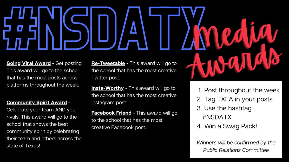 Competition begins today! And between all those amazing speeches - don't forget to represent your school and compete for an awesome TFA Swag Pack! #NSDATX #SpeechandDebate #SpeakStrong
