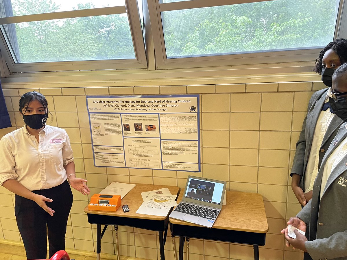 STEM scholars presenting their prototype to help deaf and hard of hearing children learn sounds in conjunction with a cochlear implant. Excellent work! <a href="/ops_district/">Orange Public Schools</a> <a href="/STEM_Phoenixes/">Stem Innovation Academy of the Oranges</a>