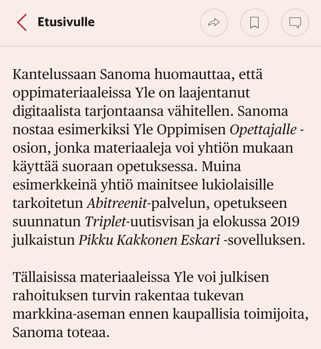 Onko aavistuksen pienisieluista olla romuttamassa yhtä hienoimmista (maksuttoman peruskoulun ohella) luotettavan tiedon jakamiseen keskittyvää palvelua, vain koska omat myyntiluvut kiukuttaa? #sanoma #yle