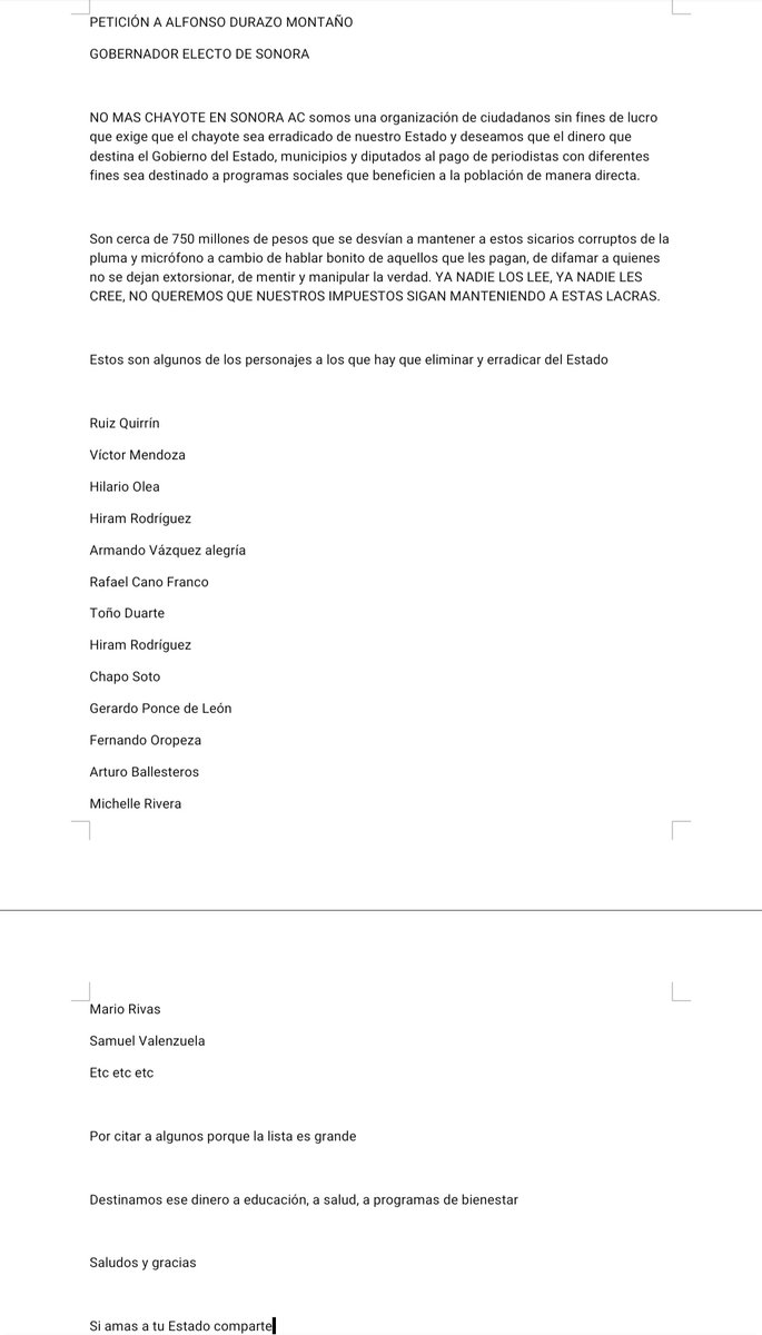 AntiChayoteSon's tweet image. SOLICITUD AL GOBERNADOR ELECTO @AlfonsoDurazo