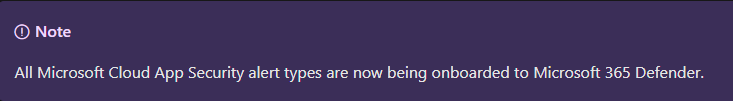 Great to see that all MCAS alert types are now being onboarded to M365 Defender - no more duplicate incidents or amending of incident creation rules in Azure Sentinel required.

The old MS Docs article now greets you with this message

<a href="/rodtrent/">Speaker 25</a> <a href="/thijslecomte/">Thijs Lecomte</a>