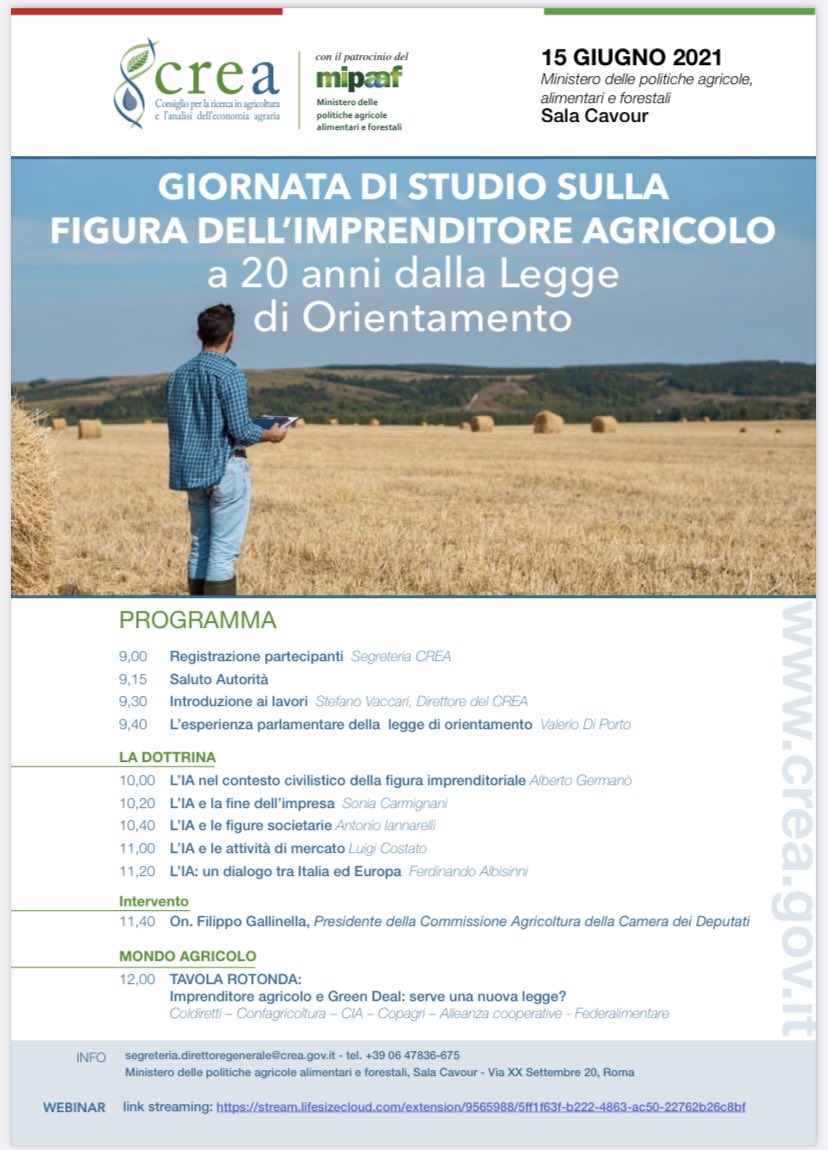 Domani al#Mipaf una giornata di studio organizzata dal #Crea #dgStefanoVaccari sulla legge di orientamento in agricoltura