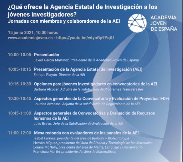 Academia Joven de España (@academia_joven) on Twitter photo Nuestro webinar de mañana martes a las 10:00 de la mañana, versará sobre la financiación de la <a href="/AgEInves/">Agencia Estatal de Investigación</a> para los jóvenes investigadores, tanto programas de I+D+i como de Recursos Humanos. No os lo perdáis!!
academiajoven.es/que-ofrece-la-…
<a href="/CrueUniversidad/">Crue Universidades</a> <a href="/UniversidadGob/">Ministerio de Universidades</a> <a href="/CienciaGob/">Ministerio de Ciencia, Innovación y Universidades</a> Nuestro webinar de mañana martes a las 10:00 de la mañana, versará sobre la financiación de la <a href="/AgEInves/">Agencia Estatal de Investigación</a> para los jóvenes investigadores, tanto programas de I+D+i como de Recursos Humanos. No os lo perdáis!!
academiajoven.es/que-ofrece-la-…
<a href="/CrueUniversidad/">Crue Universidades</a> <a href="/UniversidadGob/">Ministerio de Universidades</a> <a href="/CienciaGob/">Ministerio de Ciencia, Innovación y Universidades</a>