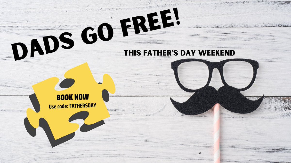 This Father's Day Weekend all Dads go free! Simply book on our website and use the code FATHERSDAY at the checkout. 
cornwallsgreatescaperooms.co.uk
This deal is available for bookings on the 19th and 20th of June. 
#fathersday #escaperoom #weekend #family #escape