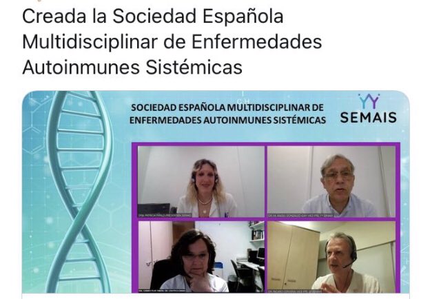 Creada la SEMAIS “ Sociedad española multidisciplinar de enfermedades autoinmunes sistémicas” formada por 12 especialidades <a href="/GEAS_SEMI/">GEAS SEMI</a> <a href="/Sociedad_SEMI/">Sociedad Española de Medicina Interna (SEMI)</a> <a href="/europapress/">Europa Press</a> <a href="/el_pais/">EL PAÍS</a> <a href="/efesalud/">EFEsalud</a> <a href="/abc_salud/">abc_salud</a> <a href="/rtvenoticias/">RTVE Noticias</a> <a href="/UMAS_SONESPASES/">UMASHUSE</a>