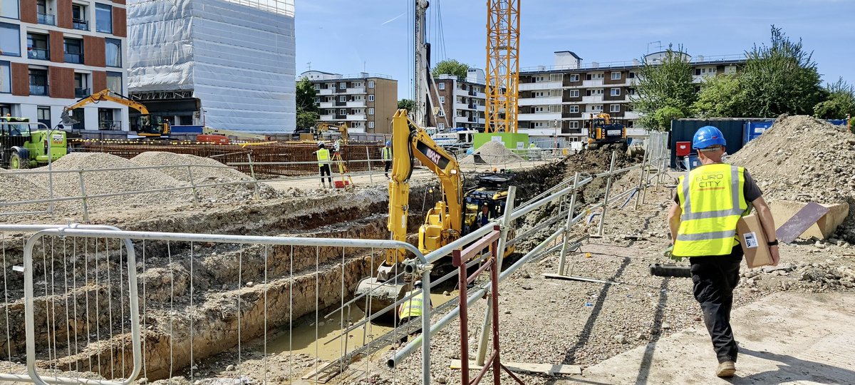 PeterMarsh_PMC's tweet photo. Positive project board meeting with @LambethCollege @LSBU and @FulkersUK today on the Nine Elms STEAM centre funded by @MayorofLondon and being delivered by @GRAHAMGroupUK #skillsforlondon #groundworks #rebar #attenuationtank #pilecaps https://t.co/UM9SeMLaGH