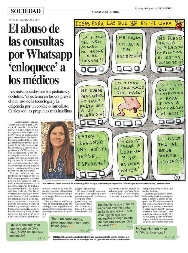 Para qué sí y para qué no se usa el #WhatsApp.
Los médicos más acosados por sus pacientes son los #pediátras y #obstetras.