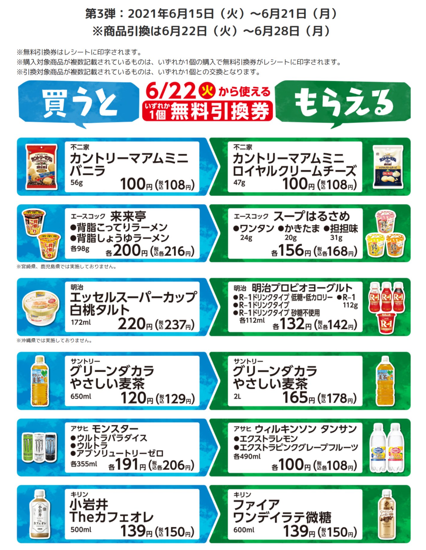 تويتر ハイジ博士 ポイ活 キャッシュレス決済 お得節約情報 على تويتر コンビニのプライチ 6 15 6 21 画像 セブンイレブン 画像 ローソン 画像 ファミリーマート 画像 ミニストップ 注目はプライチ大増量中のファミマ 特にやさしい麦茶は650ml購入で