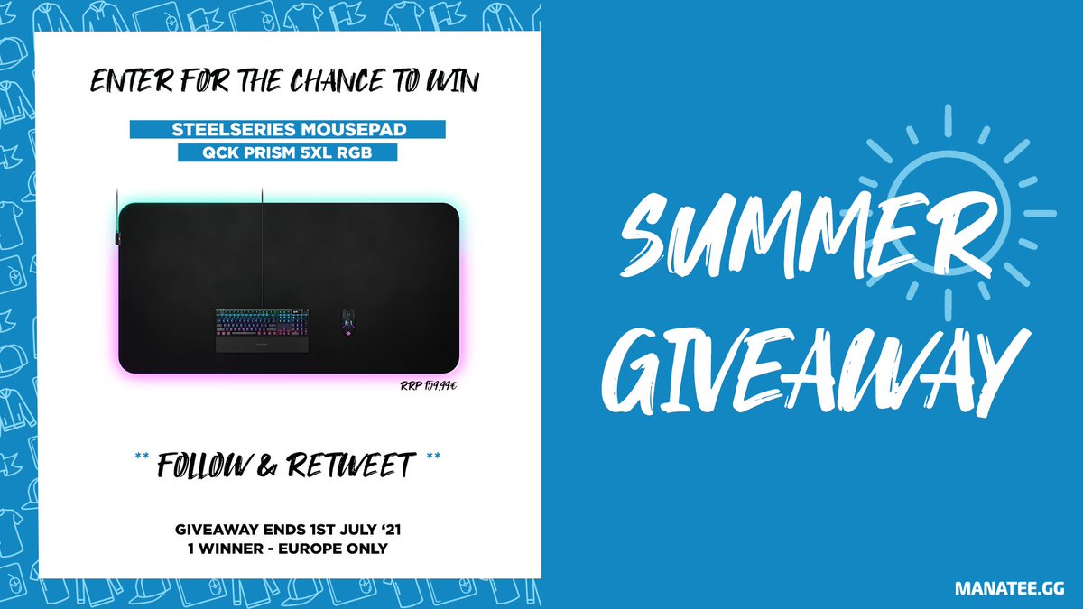 🚨☀️ GIVEAWAY TIME ☀️🚨 Enter for a chance to win a SteelSeries QcK Prism 5XL RGB Mousepad, worth 159,99€! 

To enter, simply follow us <a href="/ManateeGG/">Manatee</a> and retweet this post. Europe only, ends 01/07/21. GL!