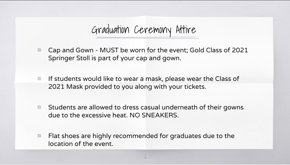 HSHSClass2021's tweet photo. Seniors:  Graduation is at 2 pm tomorrow at RIR but you need to be there by 12:30 pm, dressed in cap and gown and ready to go. See Schoology (or below) for more details. https://t.co/ScQBXDXLwX