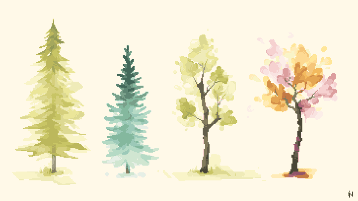 Watercolour pixelart trees