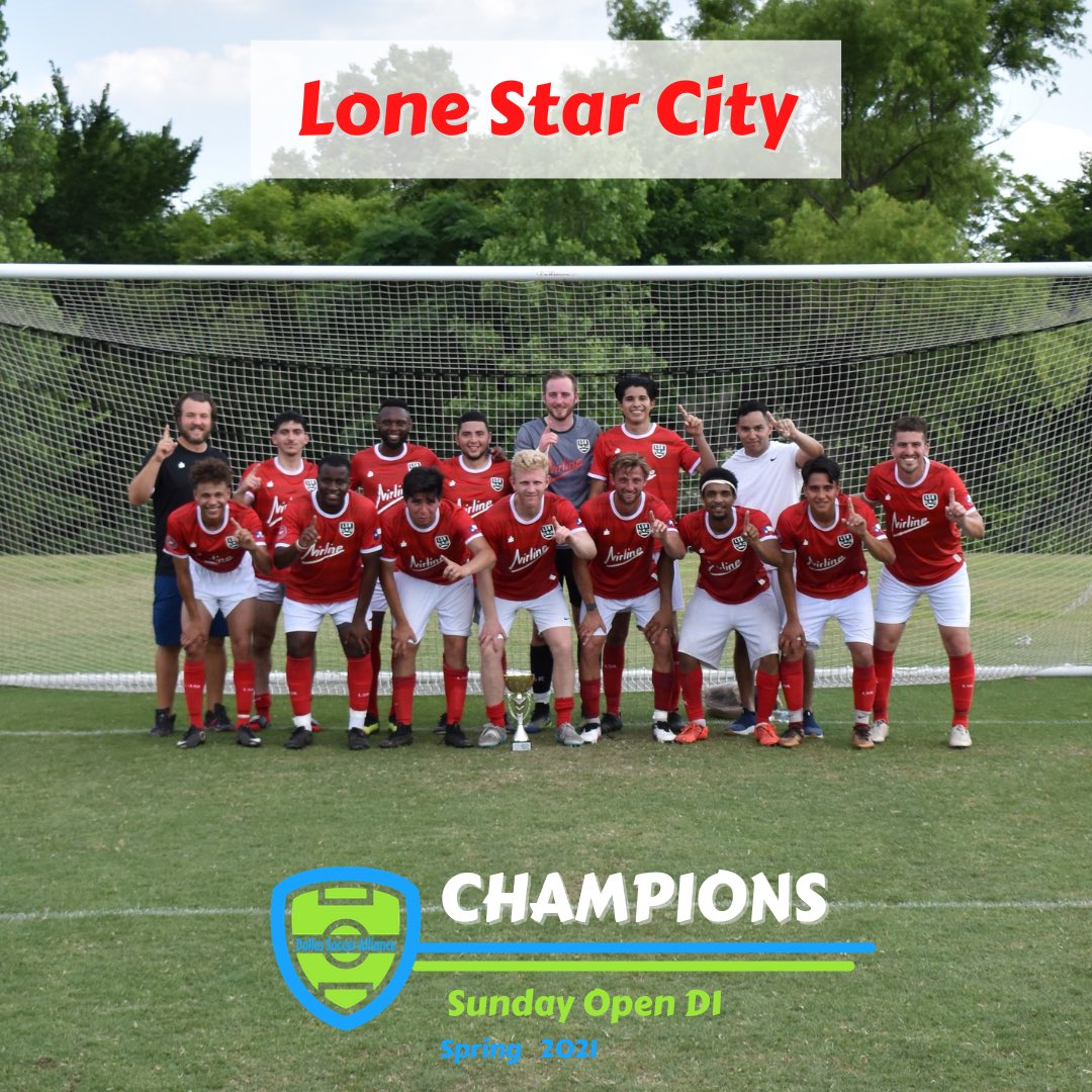 Congratulations @lsrsoccer on winning our Sunday Open D1 Championship! A crucial penalty kick save by the keeper with seconds left in the game led Lone Star City to a 2-1 victory!