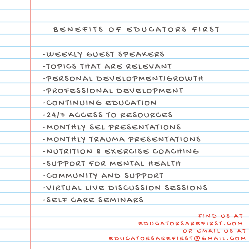 FeltMallory's tweet photo. Here are SOME of the ways that Educators First can help your school to be successful! By becoming a member, your entire school district will have access to ALL of the benefits and staff will feel valued and appreciated. #supportingschools #educatorsfirst #endburnout #happyteacher https://t.co/zS1Ln1k2z4