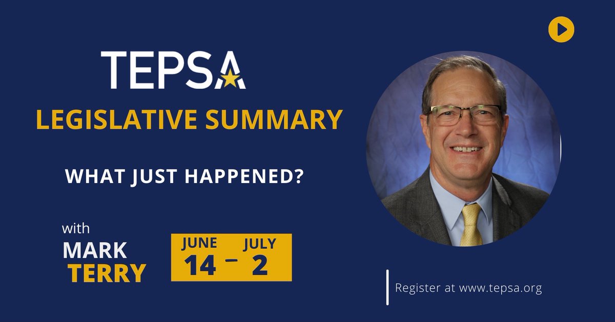 Let's talk about what just happened in the 87th Texas Legislature... and, what might come from one or two special sessions. Join us at the TEPSA Virtual Summer Conference today <a href="/TEPSAtalk/">TEPSA</a> #WeLeadTX