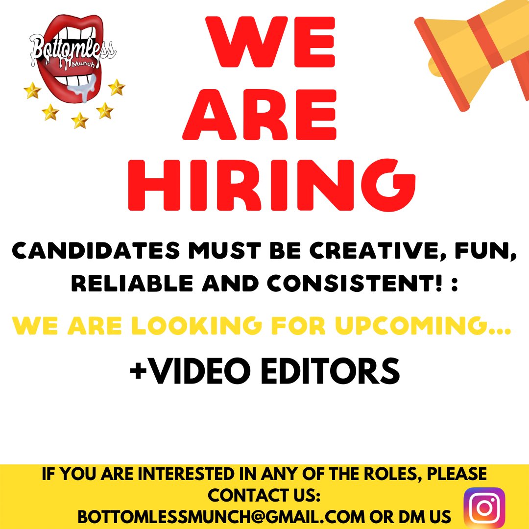 BottomlessMunch's tweet photo. We are looking for aspiring video editors! Get in touch โผ๏ธ#videoediting #videoeditor #youtubeeditor #contenteditor #mediaeditor #creativejobs #editorjobs #filmingjobs #videoproduction #creators https://t.co/6hBzqAZgt7