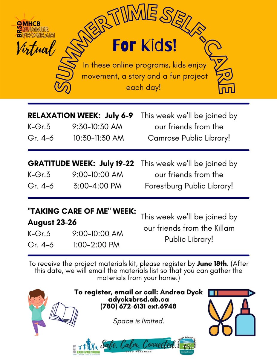 BRSDMHCB's tweet photo. 💚We’re so excited to finally share some of our exciting plans for ☀️Summer 2021! ✨
Keep checking our tweets over the next two weeks to learn about all the fun things we’re doing 💚
@CamroseLibrary
#safecalmconnected
#mhcbalberta
#summerprogramsforkids https://t.co/yZv6q2UBBO