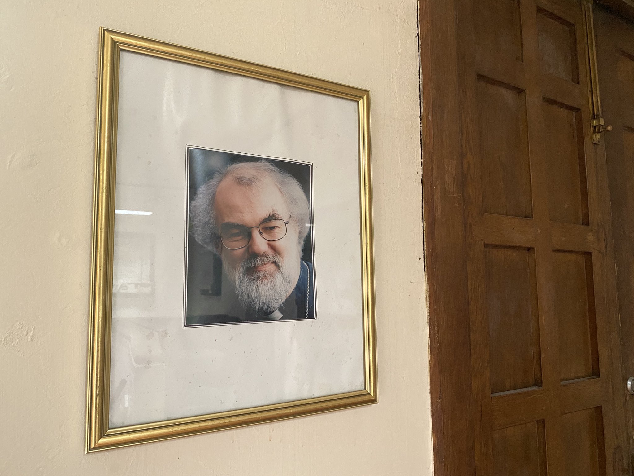 Happy birthday to former bishop of Monmouth, Rowan Williams. Photo in an entrance area 