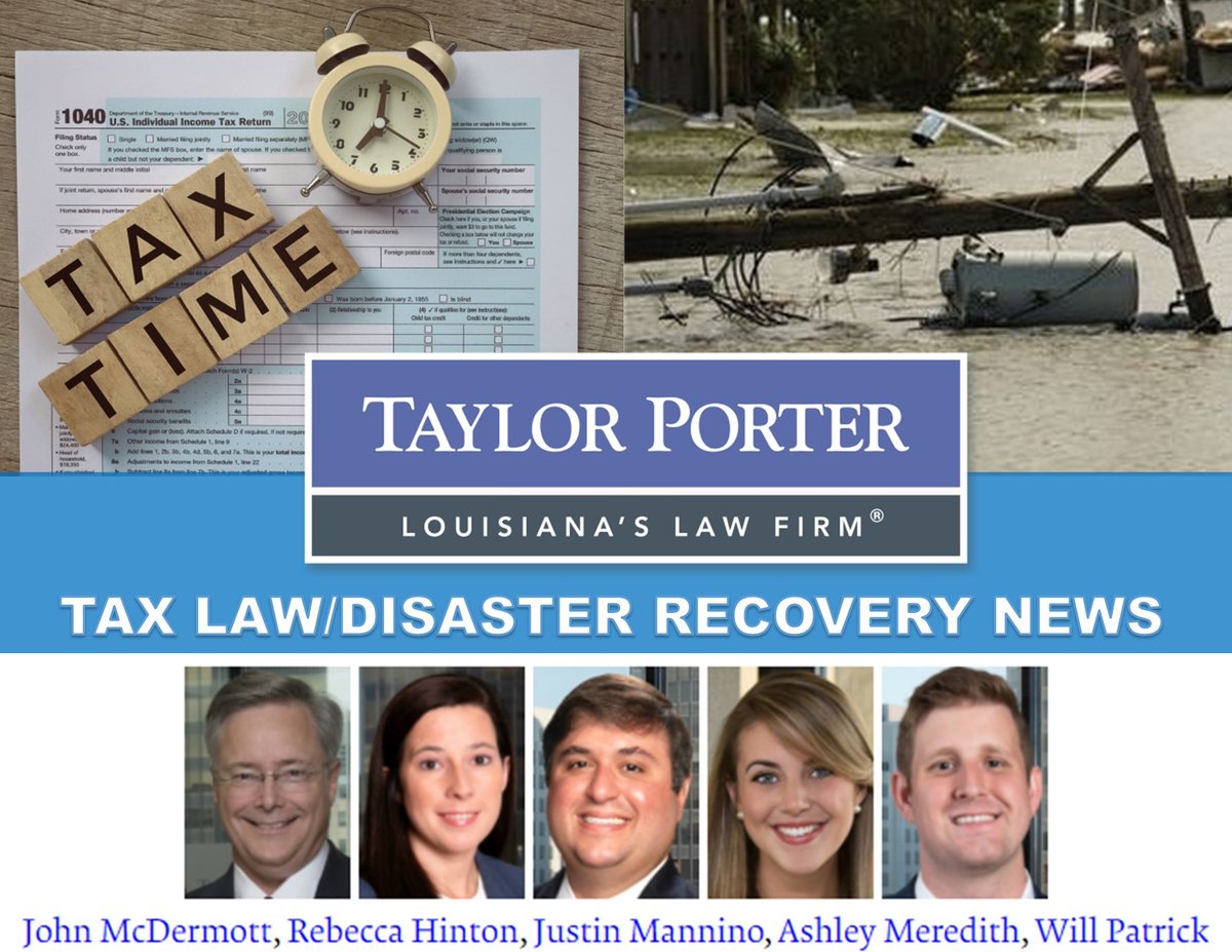 "Tax Law and Disaster Recovery News" - The #IRS and <a href="/larevenue/">Louisiana Department of Revenue</a> have announced an extension to August 16, 2021, to file and pay 2020 tax returns for individuals and businesses in five #Louisiana parishes - taylorporter.com/blog/post/irs-…