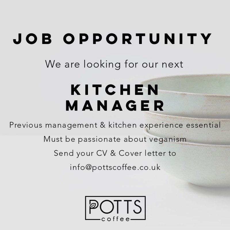 pottscoffee's tweet photo. POTTS COFFEE ARE HIRING #VEGANJOBS 🌱💚 https://t.co/W92hR8kWuy