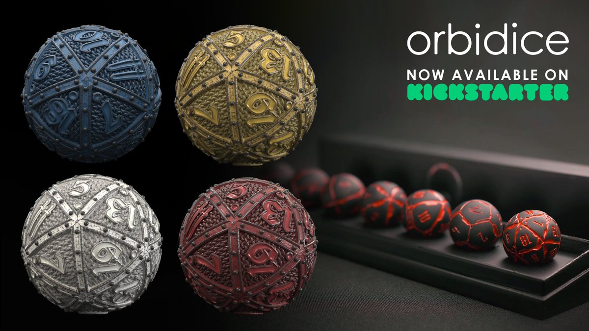 Orbidice: The first spherical RPG dice set Kickstarter is live! It was funded in under 20 minutes. Choose now from 3 different themes and add exclusive Kickstarter-themed D6 to your pledge! Retweet to unlock the colors for the Two Sword Village and back Orbidice now! 
#orbidice