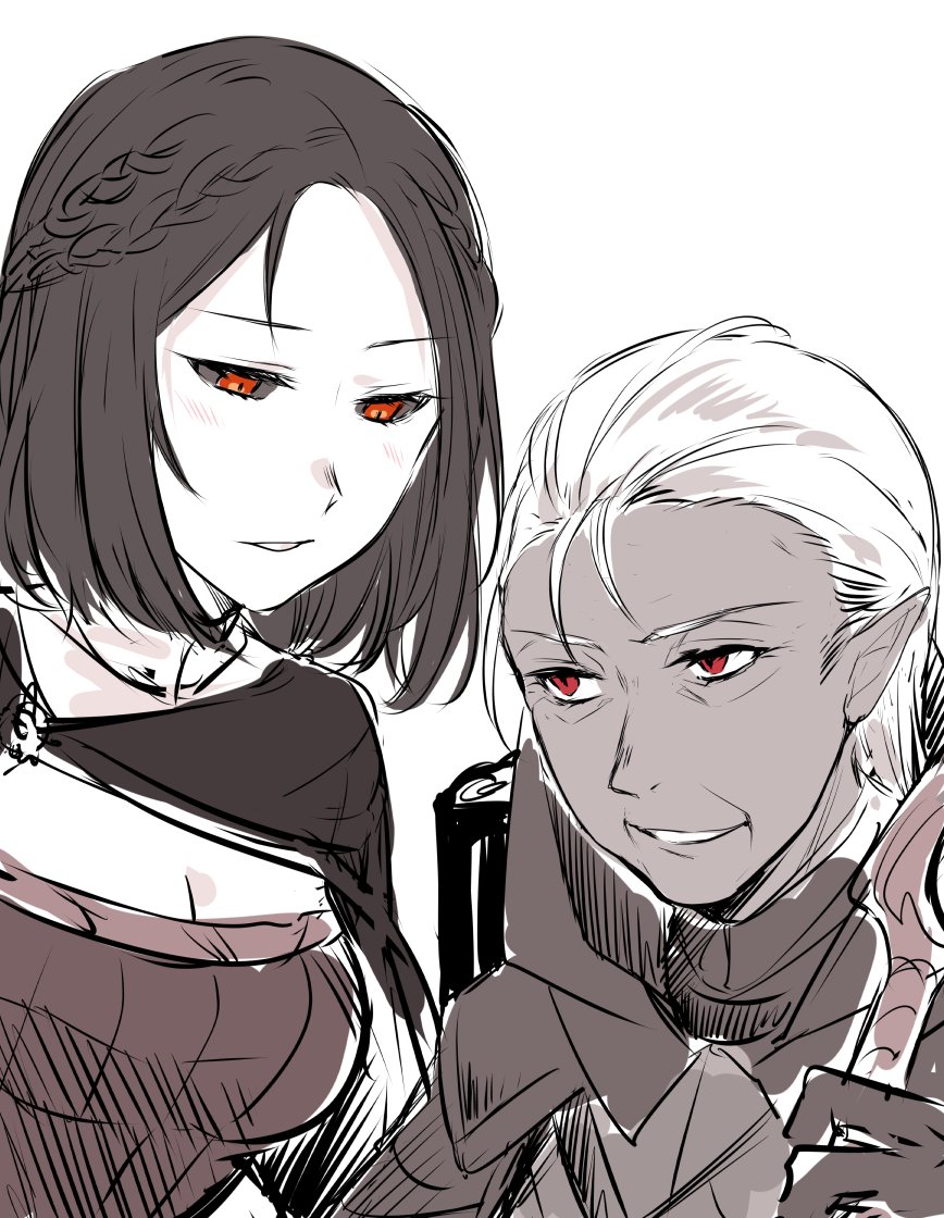 こないだSkyrimやってたらダークエルフのババア×吸血鬼の姫とかいう百合事案が発生して「アリだな…」と思った というラクガキ 